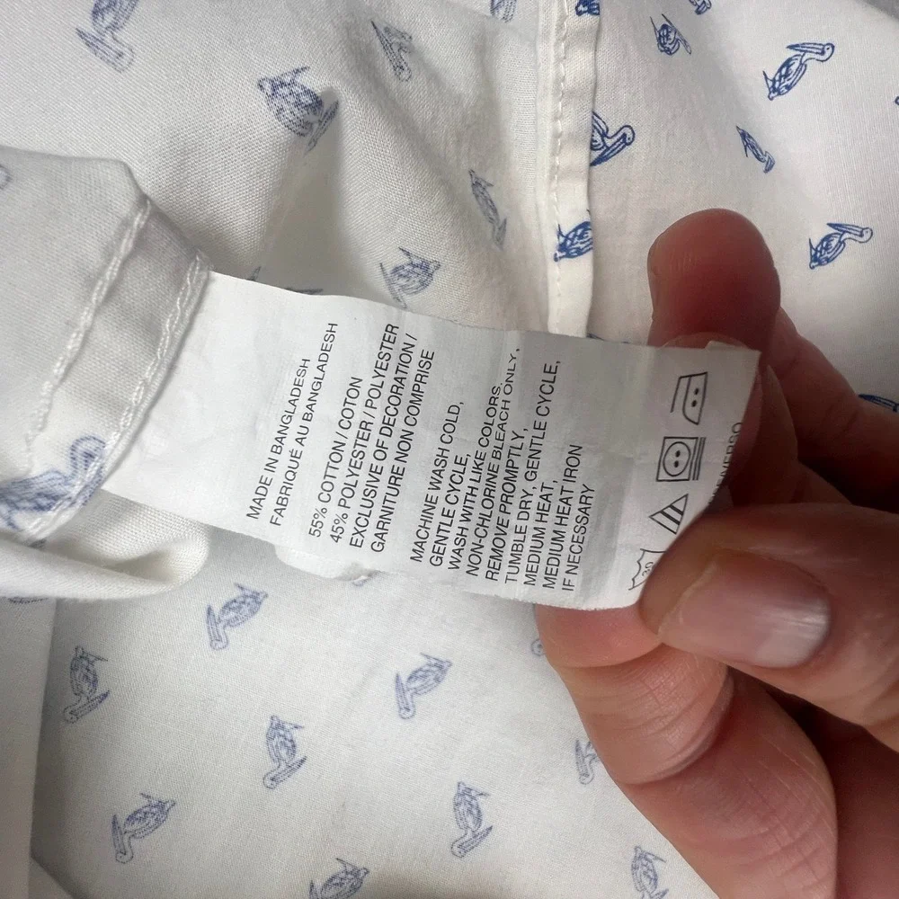 Coastal Button Down Shirt Mens XL White Blue Pelican‎ Bird Print Short Sleeve